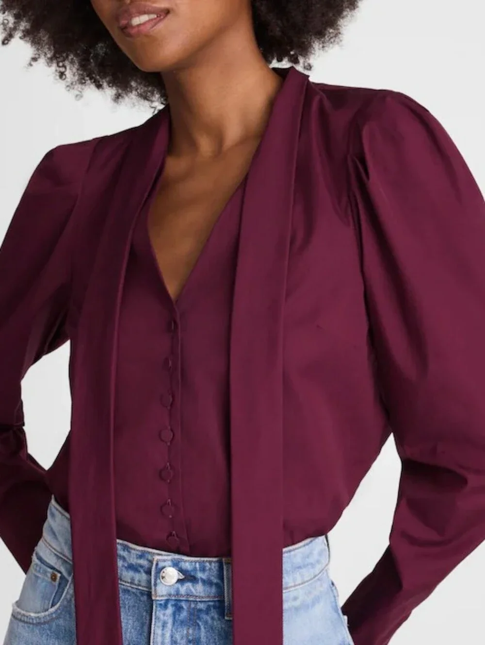 Madewell Neck Tie Button-Down Blouse in Deep Plum / Burgundy (Size M)